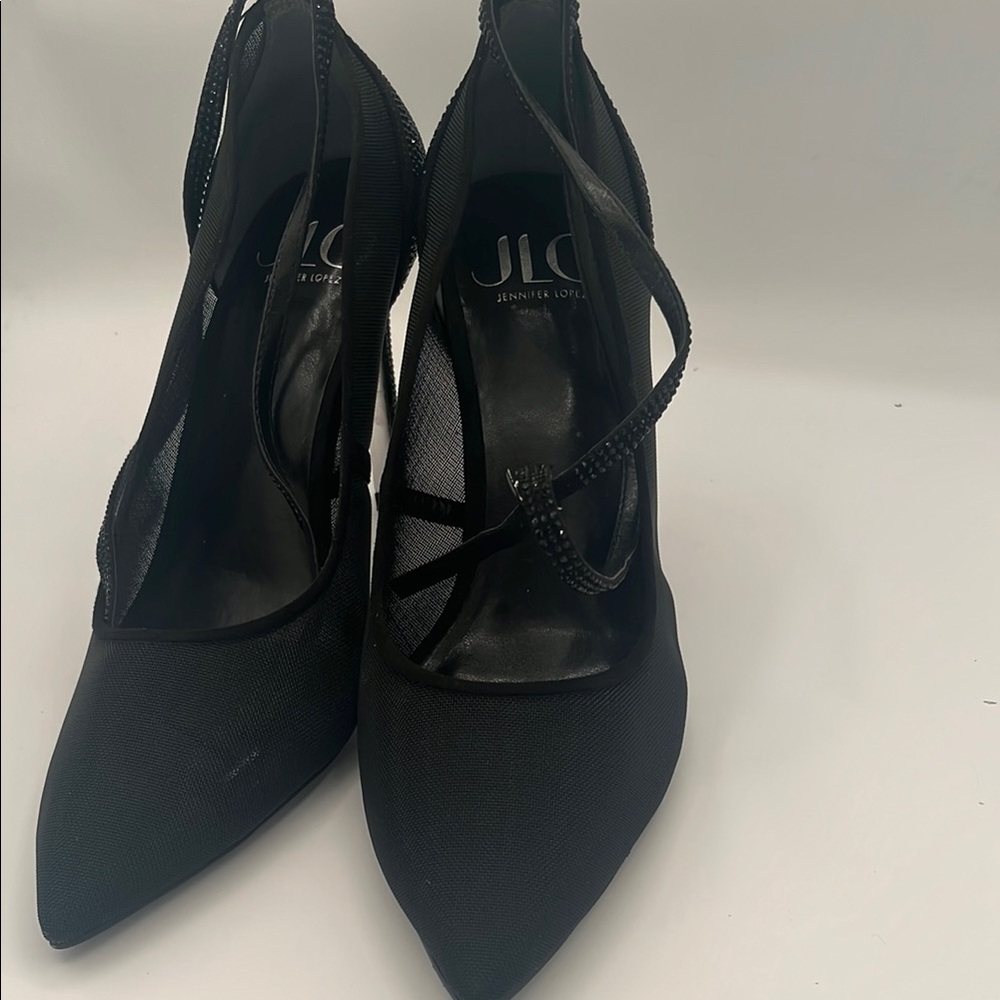 Jennifer Lopez Black Stiletto Heels with Lace-Up Design